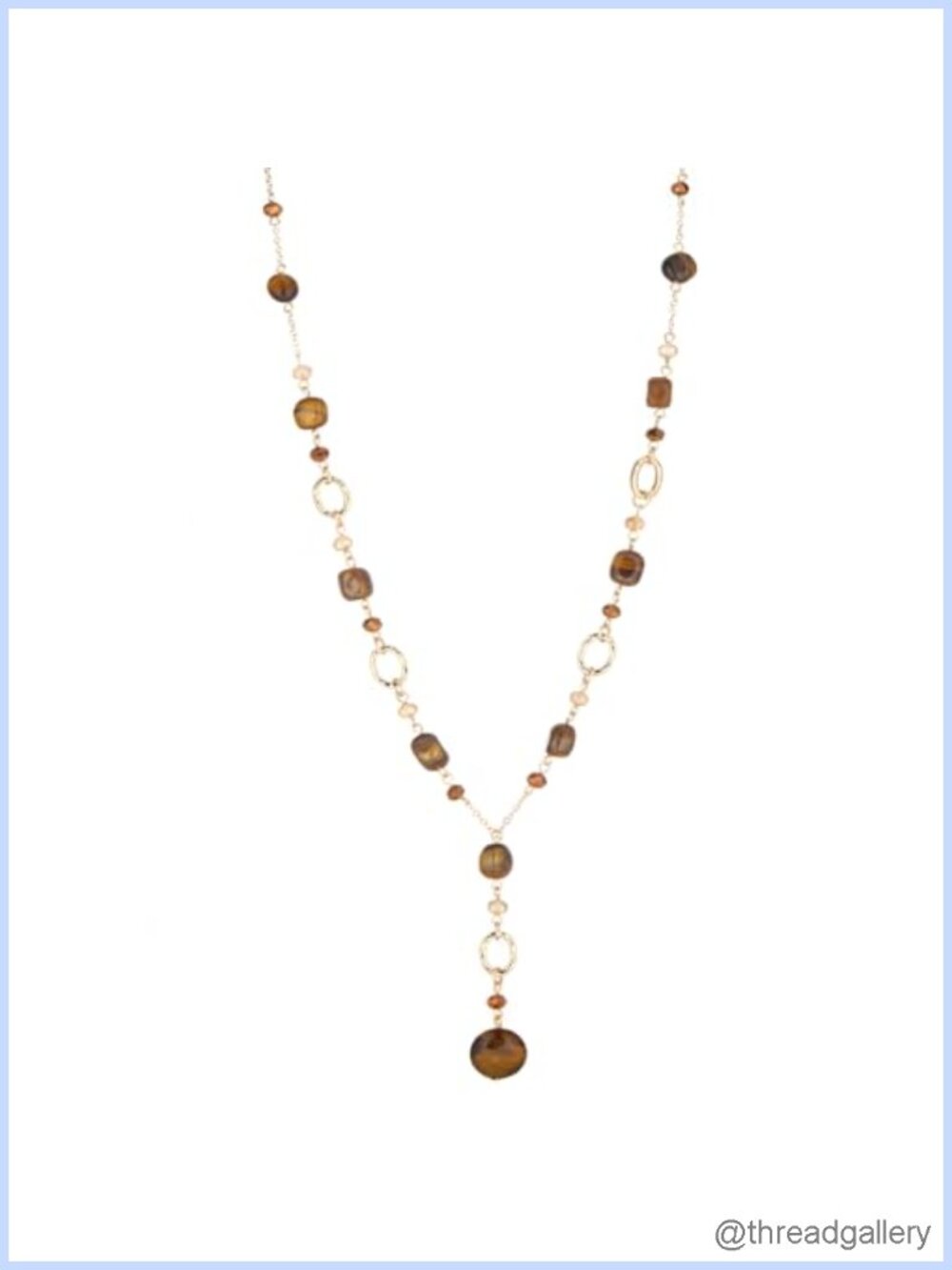Long Gold Plated Y Necklace Natural Stone Beaded Sweater Chain Boho Statement